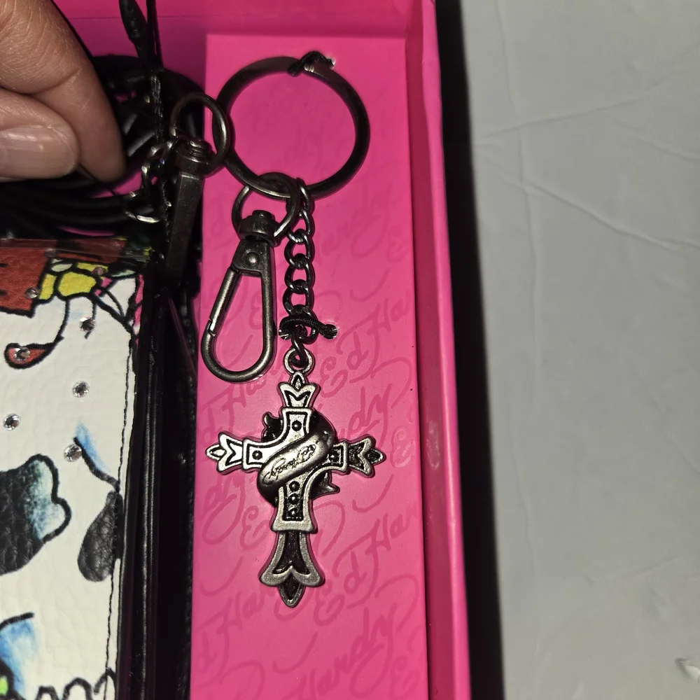 Ed Hardy Skull Leopard Rose Micro Organizer Crossbody & Key Ring Set
